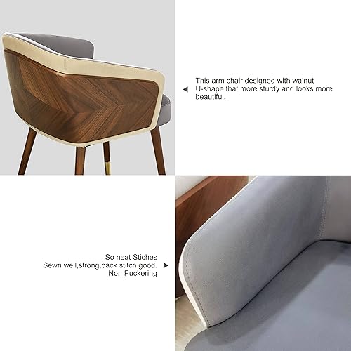 Miniatura 64 de ARTPLAN Uphoolsted - Silla de comedor moderna de mediados de siglo, piel sintética con nogal, silla con brazo acentuado, silla de estar con pies de