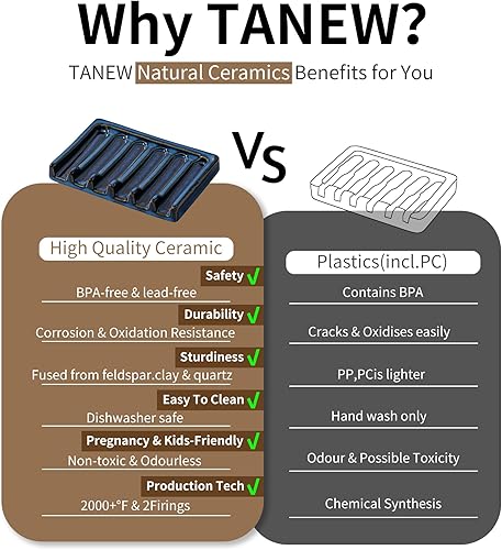 Miniatura 4 de Tanew Jabonera de cerámica autodrenante, jabonera de cascada de barra, soporte para jabón de ducha, soporte para esponja, jabonera para baño, ducha,