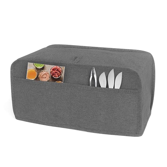 LUXJA Toaster Cover for 4 Slice Long Slot Toaster (15.5 x 7.5 x 8 inches), Toaster Cover with 2 Pockets (Fits for Most 4 Slice Long Slot Toasters), Gray