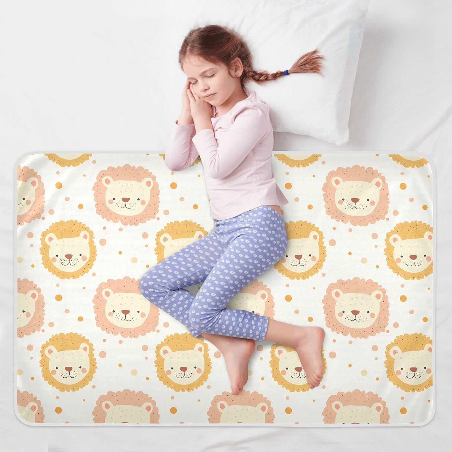 Cute Safari Lions Cartoon Extra Large Resuable Toddler Mattress Pads Waterproof Washable Bed Wetting Pad Non-Slip Pee Mats for Baby Boys Girls , 52" L x 34" W