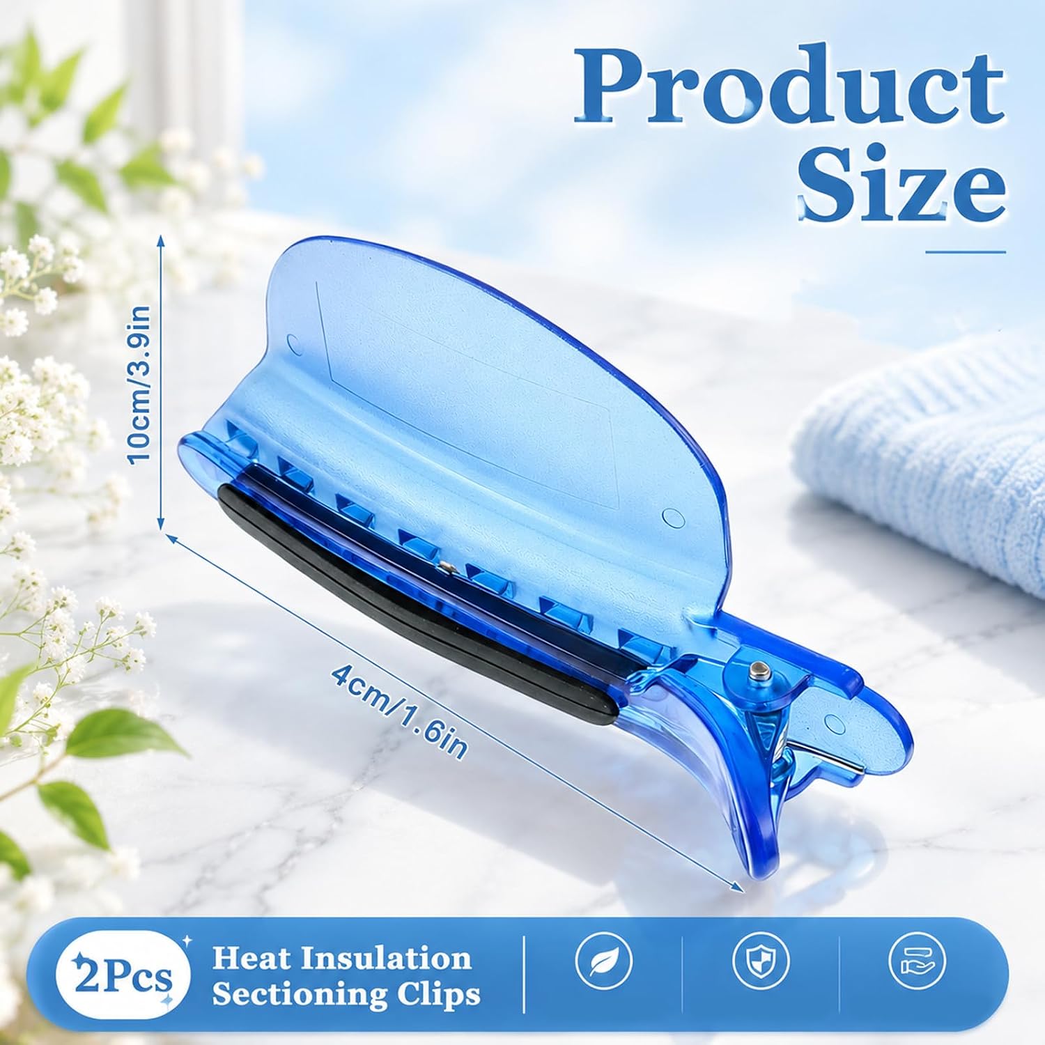 2 Pcs Heat Insulation Sectioning Clips, Hair Partition Clip Blue Hair Styling Clips Speed Separator Hair Clip for Wig Extension Hair Highlighting Dyeing Salon & Home Use image 2