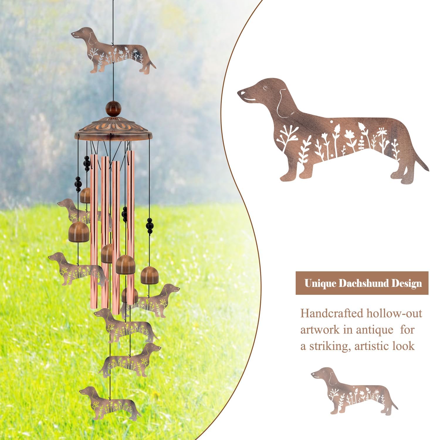 Dachshund Wind Chimes for Outside, Metal Wiener Dog Gifts for Women/Men, Doxie Mom Birthday Memorial Windchimes Outdoors, Funny Dog Lover Garden Decor for Patio Yard, Durable Pet Loss Sympathy Gift