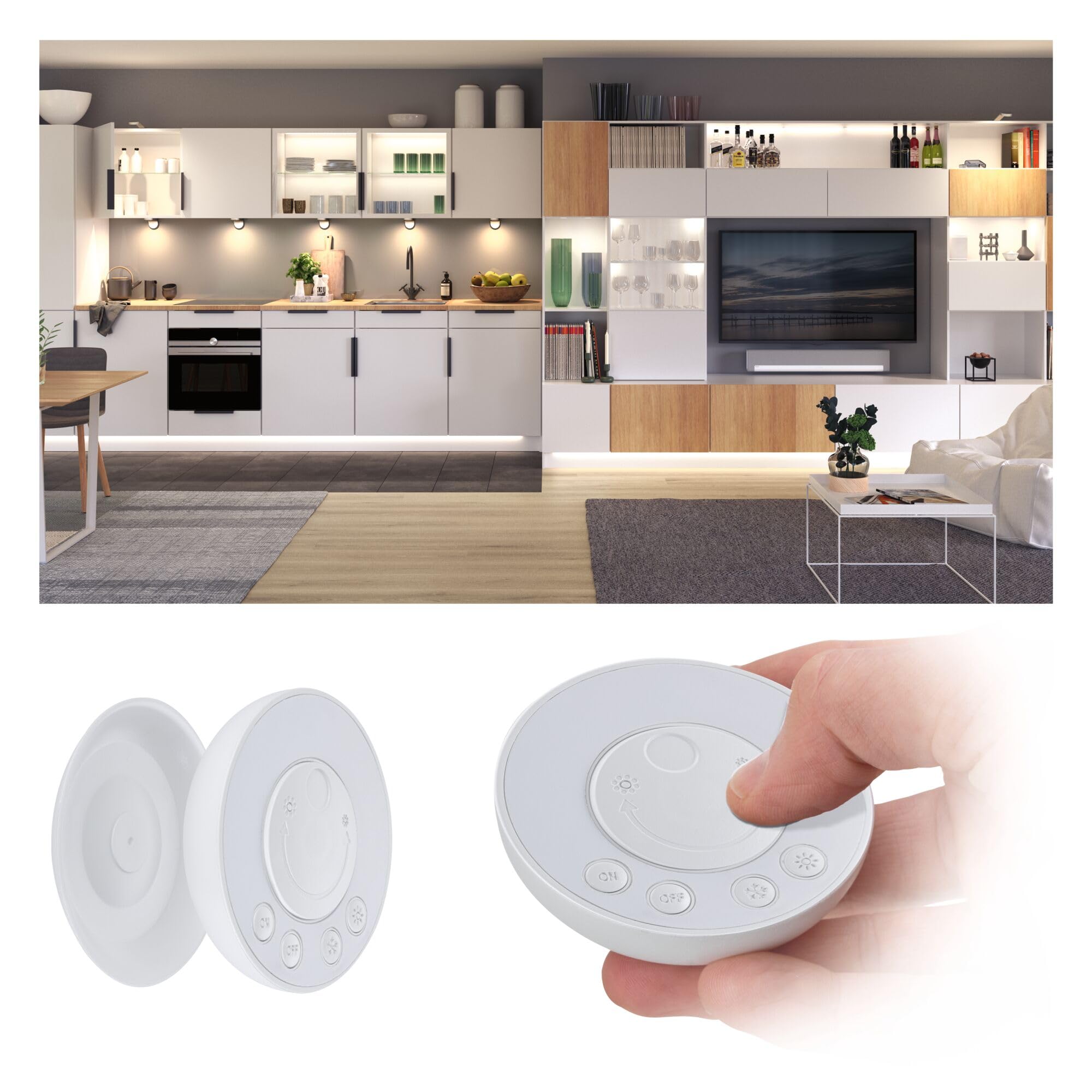 Paulmann 99976 éclairage de meubles Clever Connect interrupteur Bow 71 mm rond gradable éclairage de placard blanc dépoli éclairage d'armoire plastique 2700K-6500K