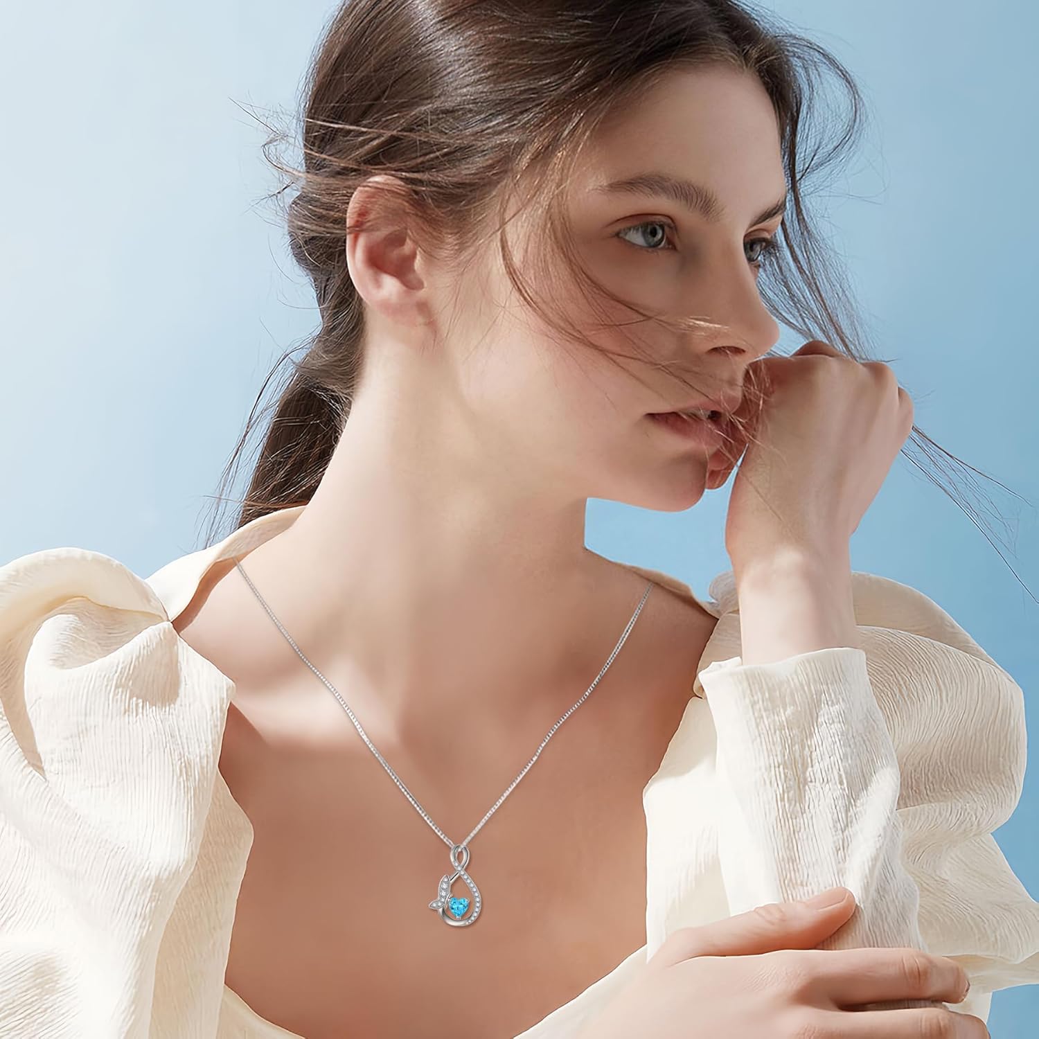 Infinity Butterfly Necklace for Women 925 Sterling Silver Heart Birthstone Created Gemstone Pendant Jewelry Gifts for Women Her