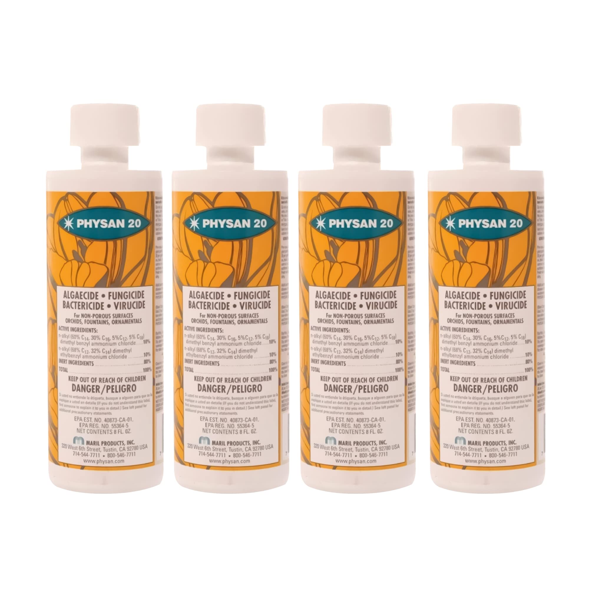 Hydrofarm Physan 20 Disinfectant Fungicide Virucide Algaecide Concentrate Cleaner for Hard Surfaces, Plants, Exteriors, Fountains, 16 Ounces (4 Pack)