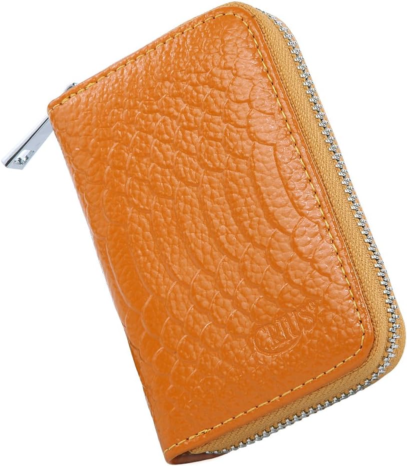 CRIUS RFID Blocking Leather Credit Card Wallet for Women, Mini Wallet (Orange)