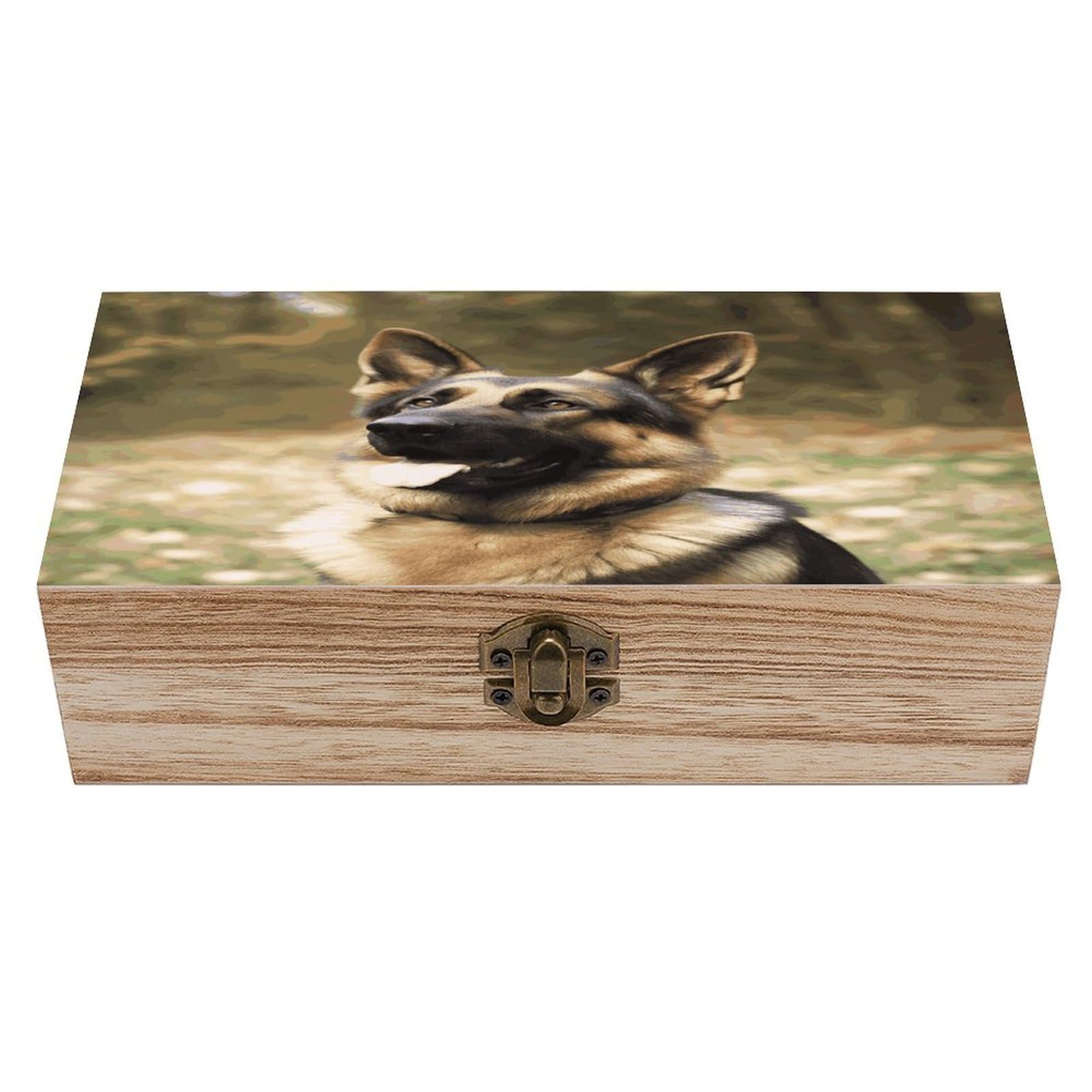 VstaDank Animal German Shepherd Wooden Storage Box Wooden Keepsake Box with A Hinged Lid Fashion Memory Treasure Boxes Decorative Jewelry Case for Crafts Photo Home Decor Wood Gift Box