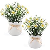 Artificial Daisy Flowers Potted Fake Plants Indoor Outdoor UV Resistant Faux Silk Bouquets All-Season Home Decor for Vase Table Desk Garden Party