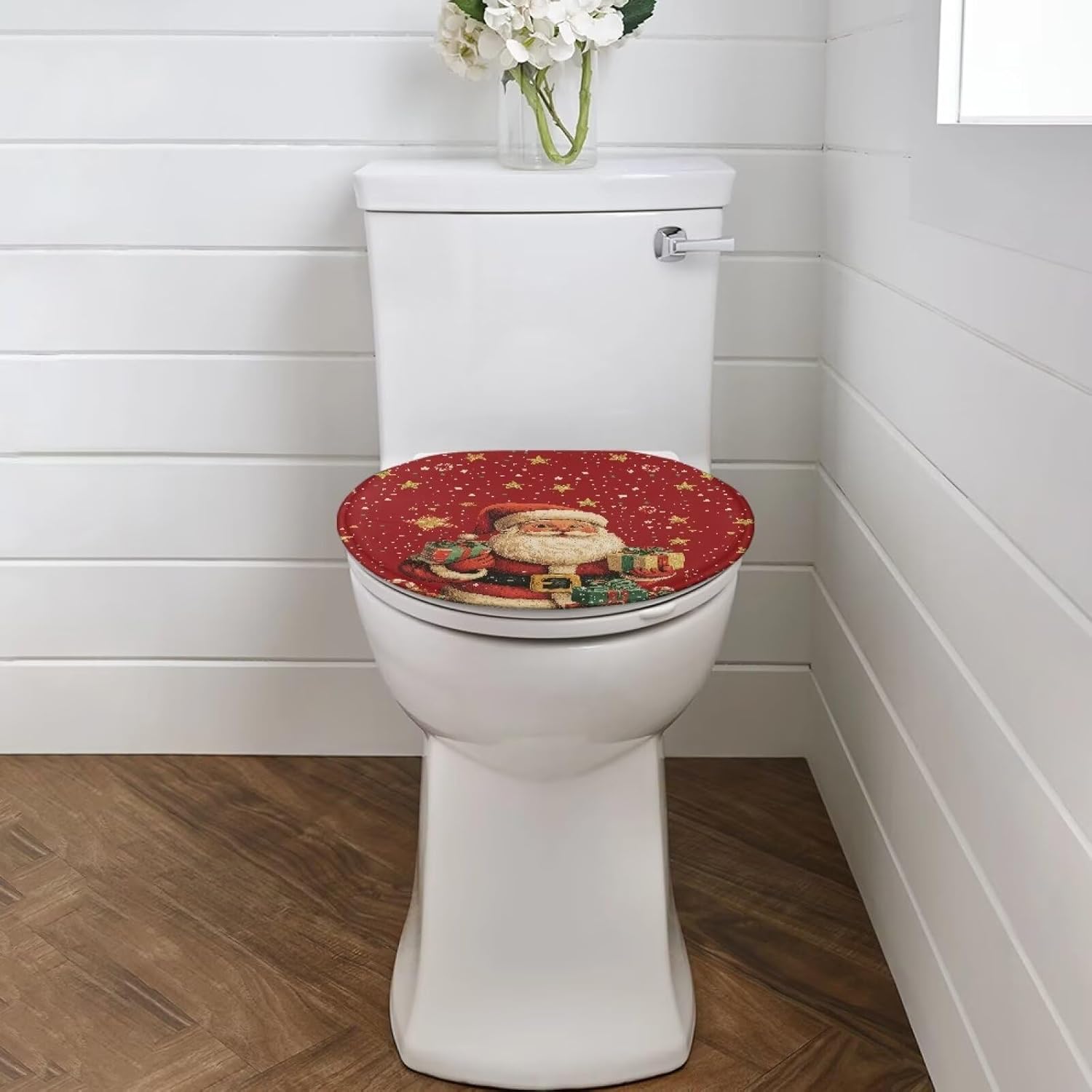 Christmas Toilet Seat Cover Santa Toilet Seat Lid Covers for Bathroom Elongated Toilet Seat Lid Cover Toilet Protective Cover Fits Most Round Oval Toilet Seat