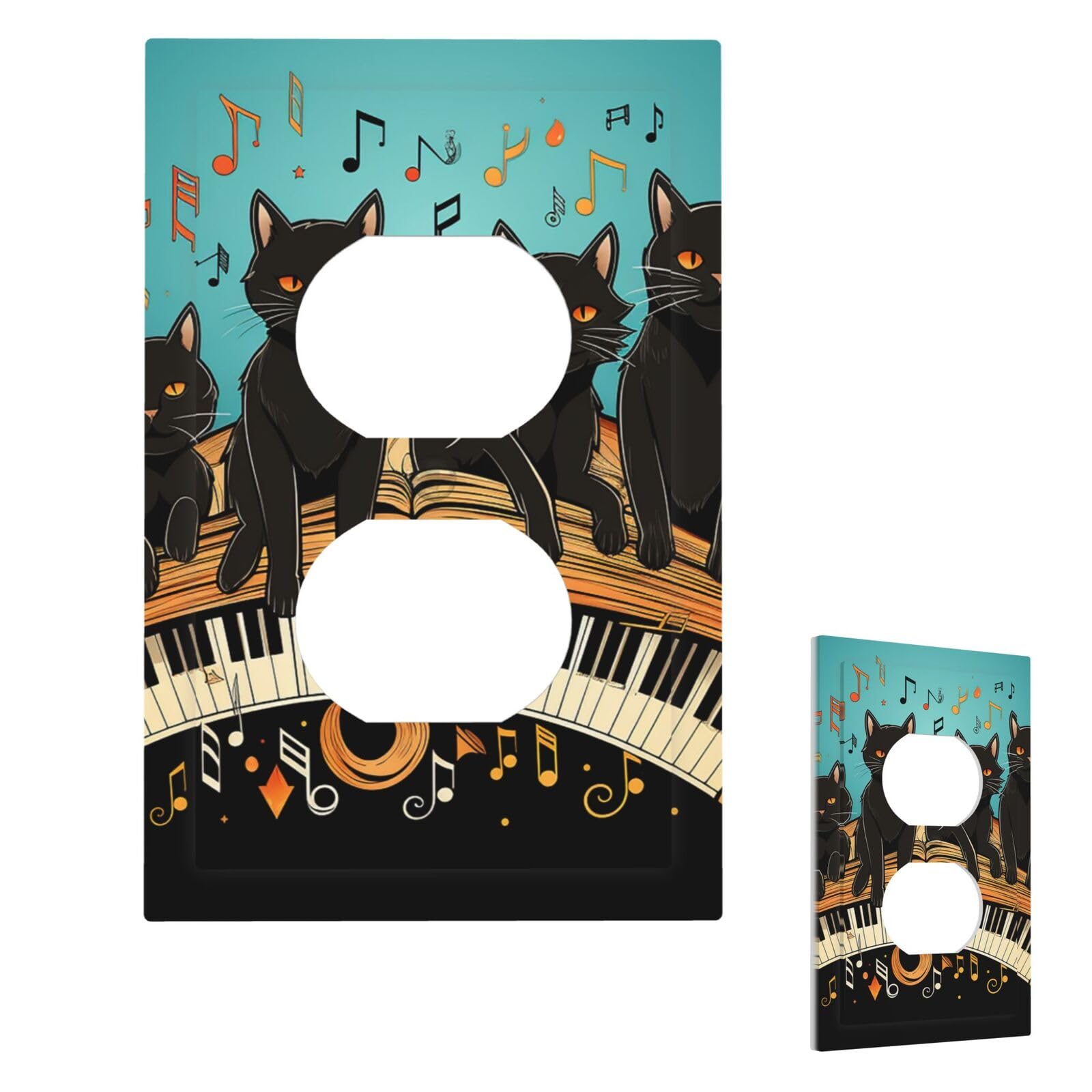 Cats Lying On The Piano Wall Plate Cover Modern Decorative 1 Gang Light Switch Cover Unbreakable Receptacle Outlet Covers For Living Room Bedroom Home Decor Duplex