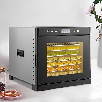 Food Dehydrator 8-Tray Stainless Steel Dehydrator Machine for Jerky, Fruit, Meat, Herbs, 0.524 Hours Digital Time Control, Adjustable Timer,Temperature Control,Overheat Protection,110V 700W