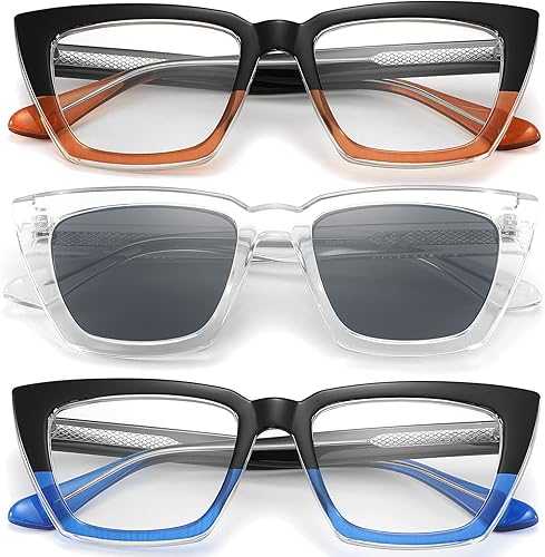 Miniatura 3 de Paquete de 3 lentes de lectura de gran tamaño para mujer, elegantes lectores de computadora de ojo de gato