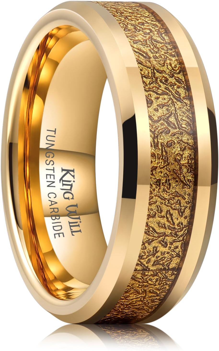 King Will 8mm Tungsten Wedding Rings for Men Embossed Gold Silver Foils Inlay