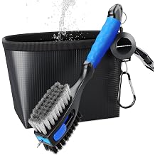 THIODOON 2 Pack Golf Club Brushes and Golf Ball Cleaning Bag 2 ft Retractable Zipline Carabiner Golf Brush Head with Retractable Spike Comfortable Grip Golf Club Cleaner Wash Bag & Golf Club Brush