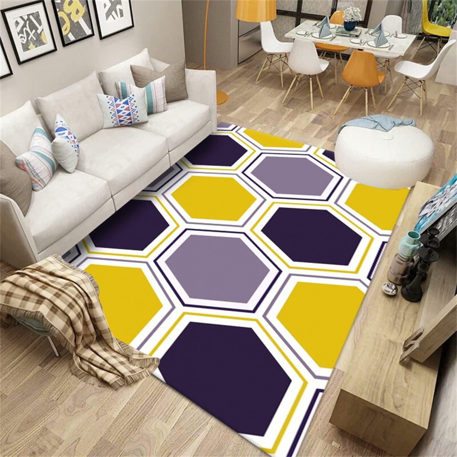 Tapis salon moelleux multicolore géométrique et tapis chambre bébé fille lavable 60x90