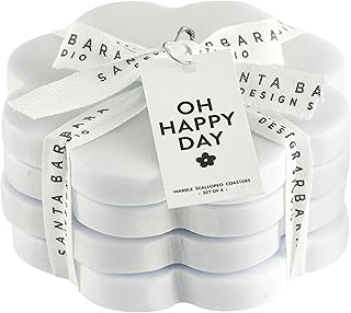 Santa Barbara Design Studio Marble Coasters for Drinks Scalloped Edge Ro...