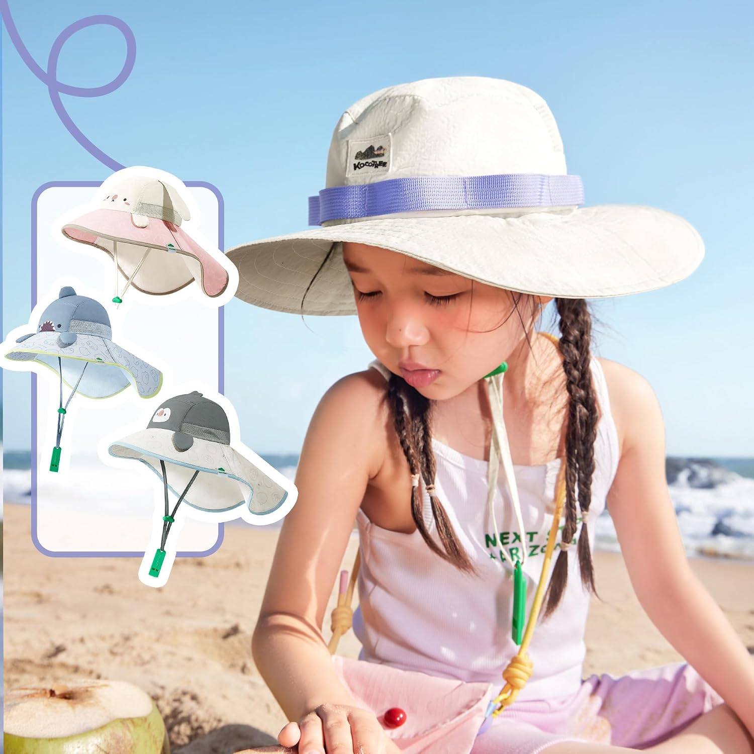 KOCOTREE Baby Sun Hat with Double-Sided Foldable, Breathable UV Protection Wide Brim Hat for Boys Girls