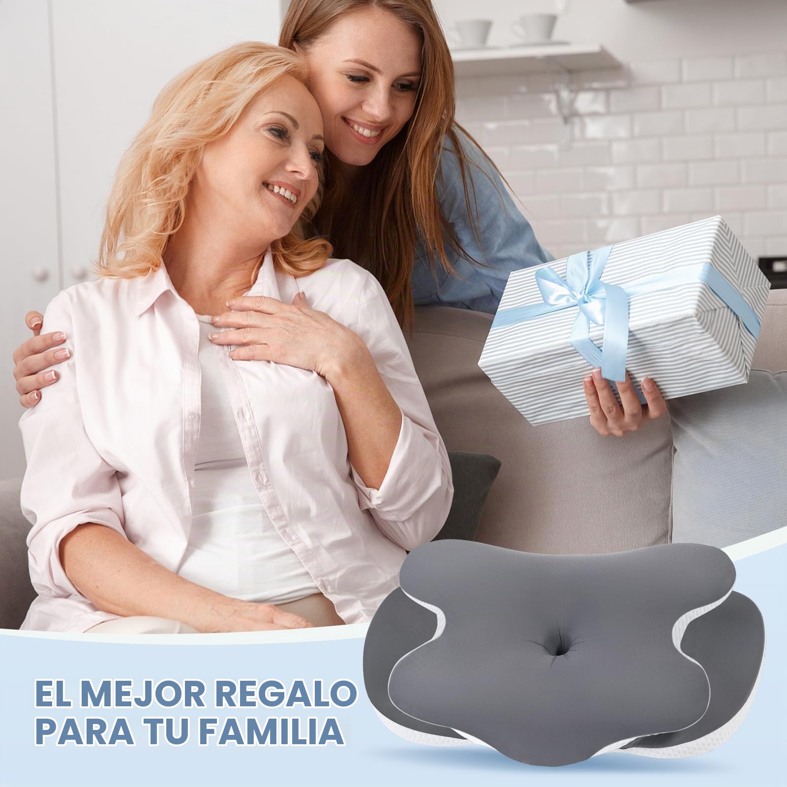 A-Pce Grande Size Almohada Cervicales y Cuello para Todo Tipo de Durmientes | Almohada Cervicala para Almohada Ergonómica con Funda Extraíble, Gris