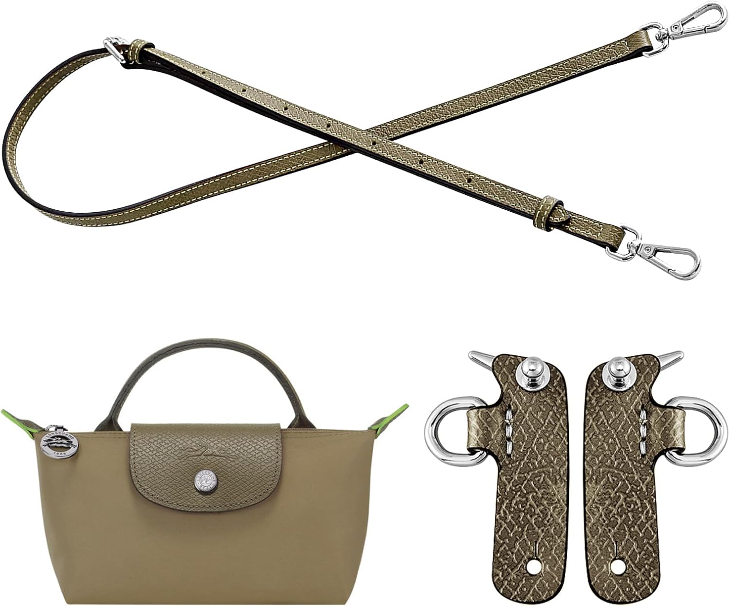 Bag Leather Shoulder Strap Adjustable Crossbody Replacement Fit for Le Pliage Mini Pouch(Artichoke Green)
