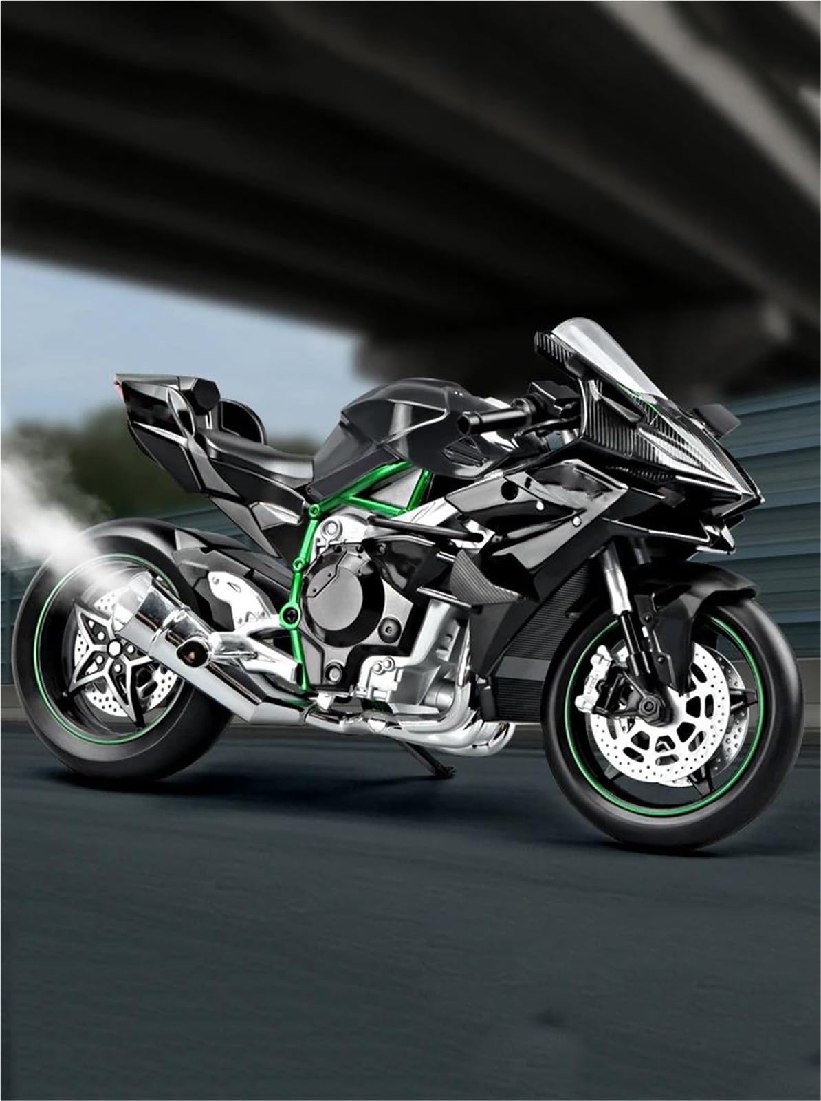 Modelo a Escala de Moto Juguetes con Sonido Y Luz 1:9 para Kawasaki H2 H2R, Modelo De Motocicleta Carreras Aleación, Miniatura Metal Fundido A Presión, Regalo Colección(Nero)