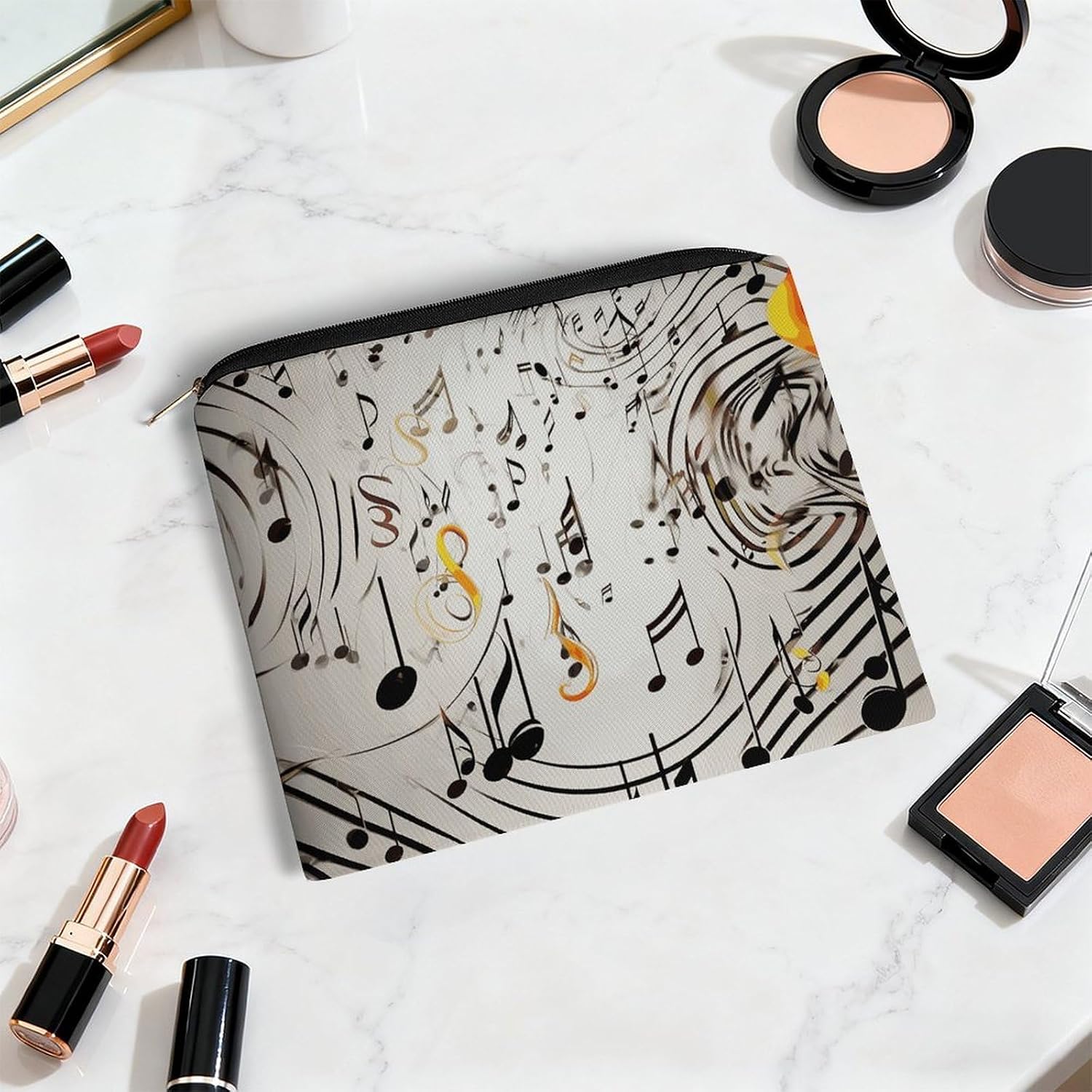 Music Notes Print Makeup Bag for Travel, Large Capacity Toiletry Bag with Zipper, Leather Cosmetic Organizer Bag, Waterproof Cosmetic Storage Case with Hook, Makeup Case image 5
