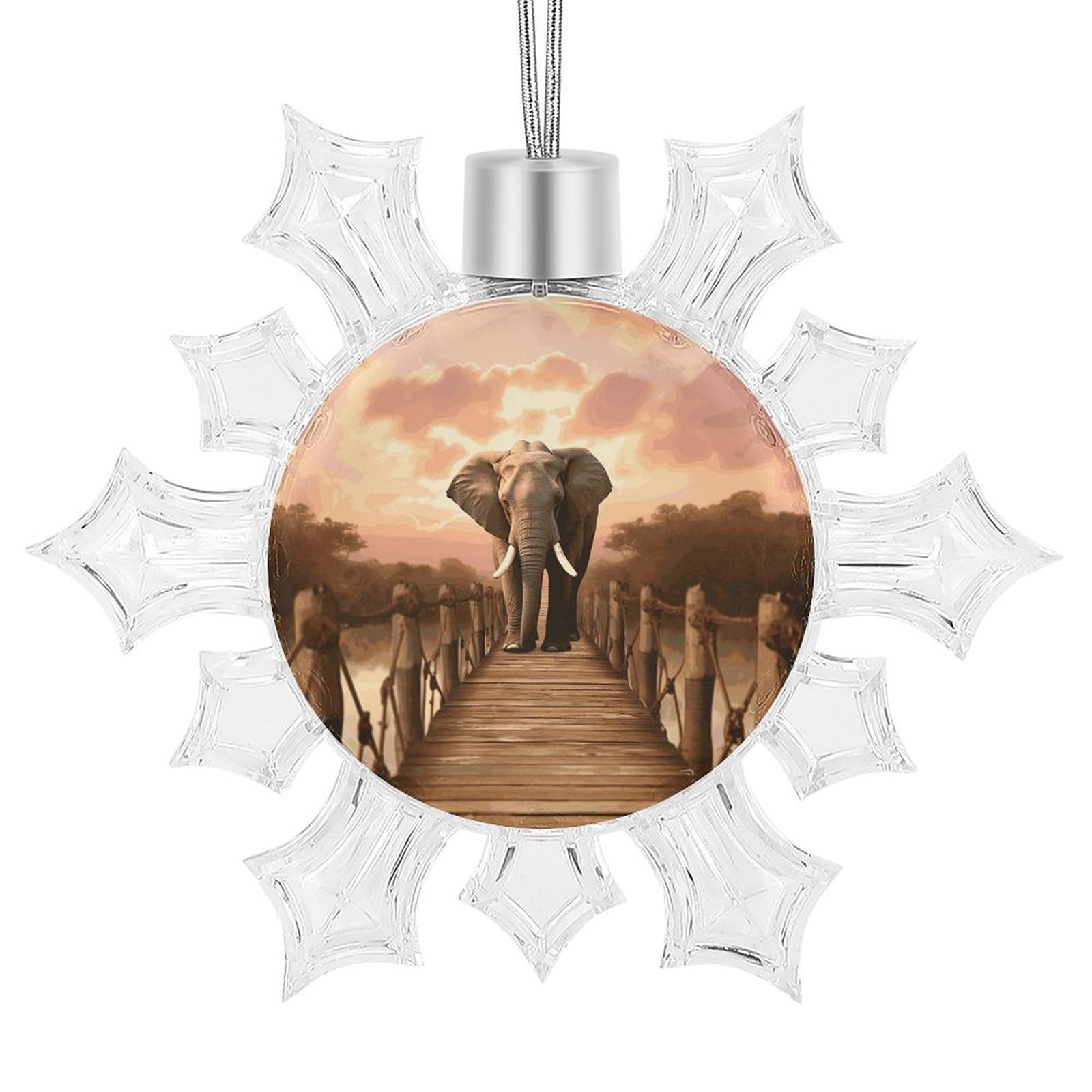 Pendentif flocon de neige imprimé éléphant cadeau souvenir Noël 2024 pour proche et mariage