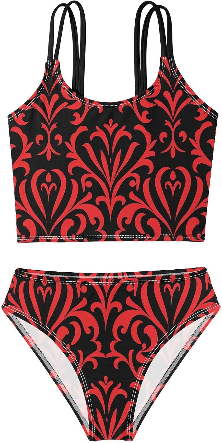 visesunny Girls Two Piece Swimsuits Cartoon Love Totem Girl's Bikini Sets Bathing Suits for Girls Size 5-12Y