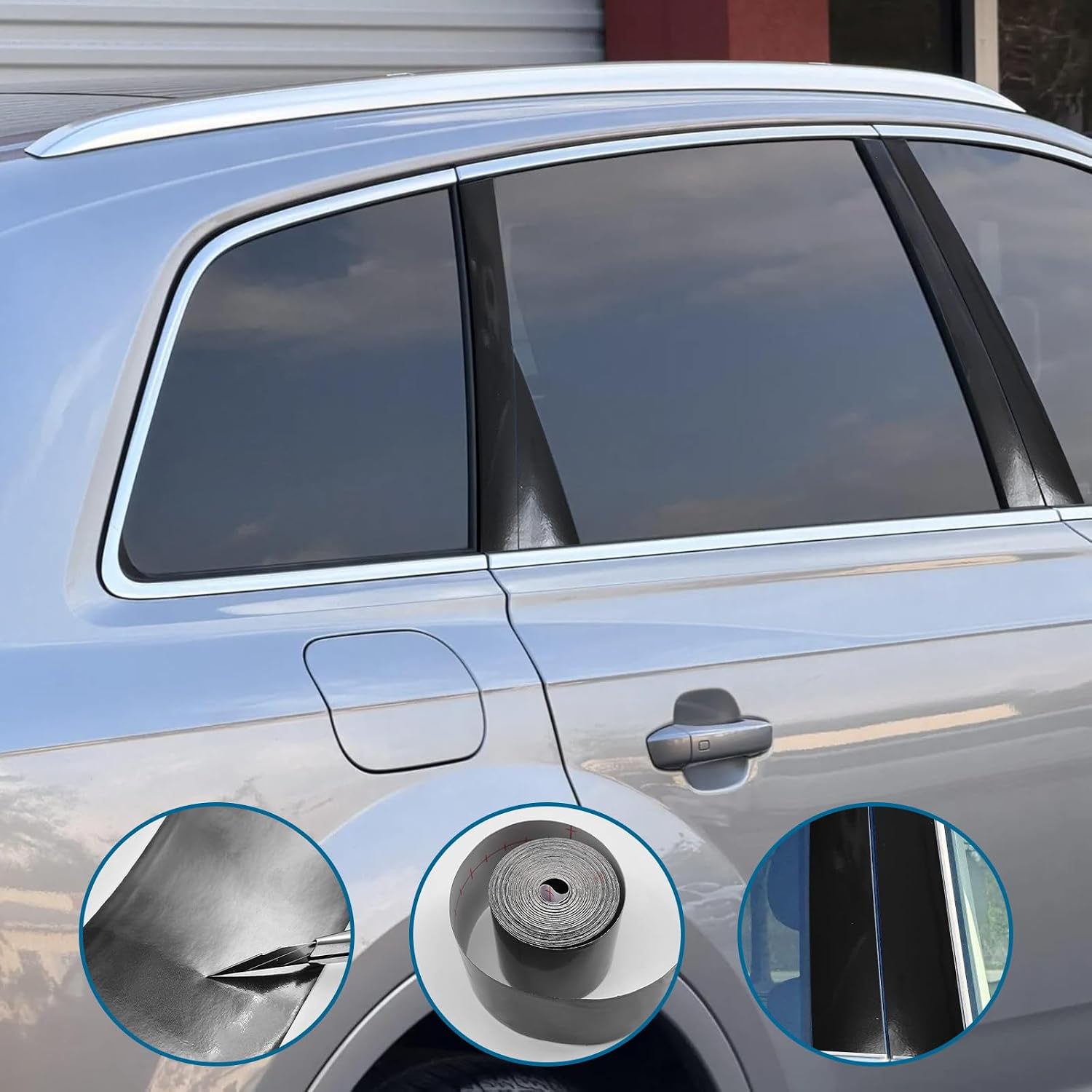 QianBao 4in x 30ft Glossy Black Vinyl Wrap,Car Wrap Film Vinyl Roll with Tools DIY Self-Adhesive Air Release Bubble Protection Stickers