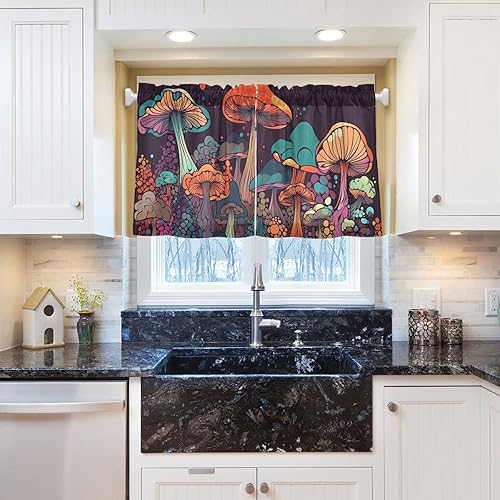 Miniatura 6 de Vnurnrn Cortinas de media ventana con estampado de hongos vibrantes para dormitorio, baño, cocina, caravana, protección de ventana, 36 x 27 pulgadas