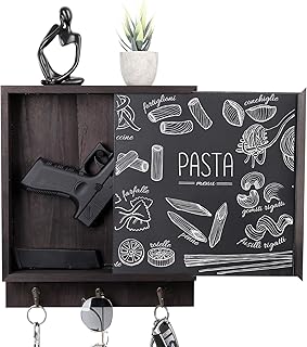 Hidden Gun Storage, Hidden Wall Gun Safe Pistol Rack Shelf with 3 Hooks for Secret Decor Concealment Furniture, Art Storage Cabinet Wooden Storage Shelves Indoor Picture Frame(Black)
