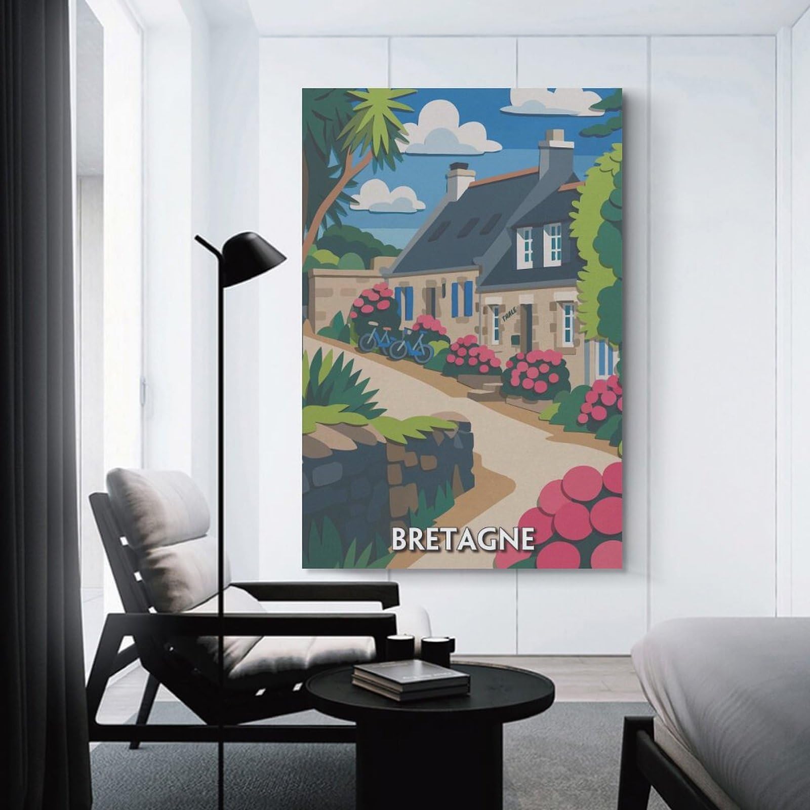 Junmoney Canvas Wall Picture Bretagne Village Scene, 20x30inch(50x75cm), for Restful Interiors, Bedrooms Or Small Rooms, Home Artwork with A Soft Interior Feel