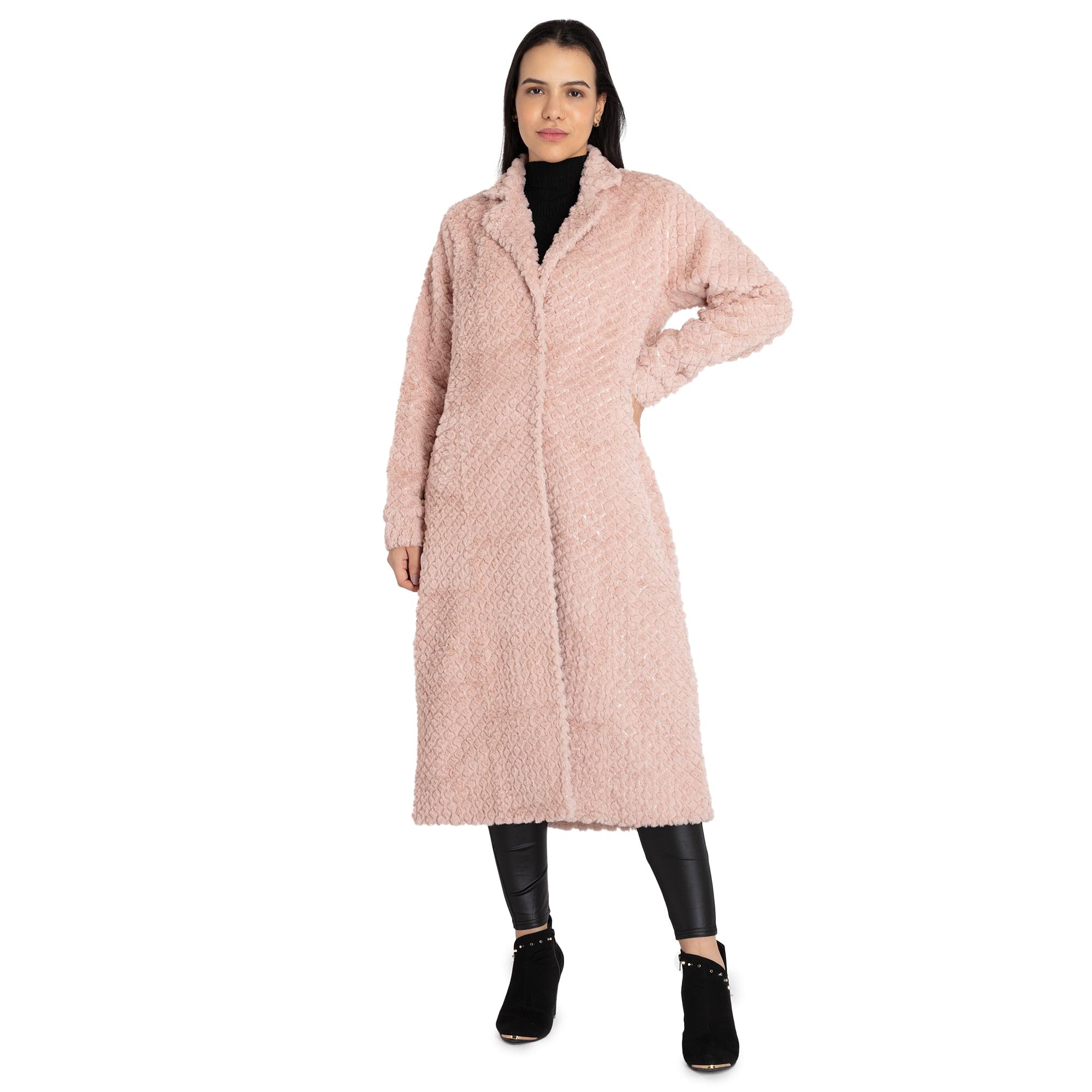 status quo Womens Jacquard Collared Neck Long Coat-picture-13