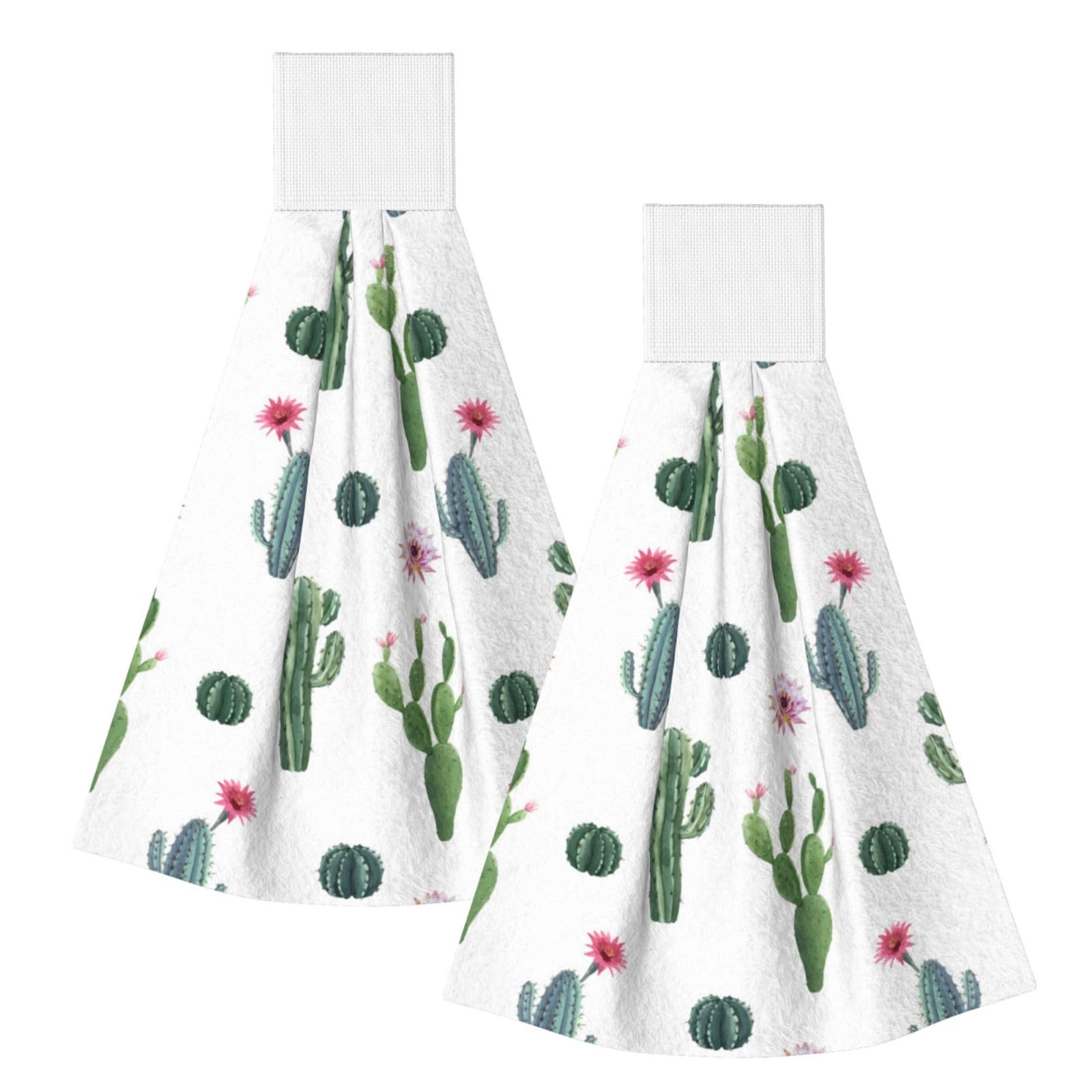 DOPKLNA Cactus Flower Succulent Cacti, 2 Pcs Hanging Coral Fiber Hand Towels for Bathroom, Absorbent Kitchen Towels