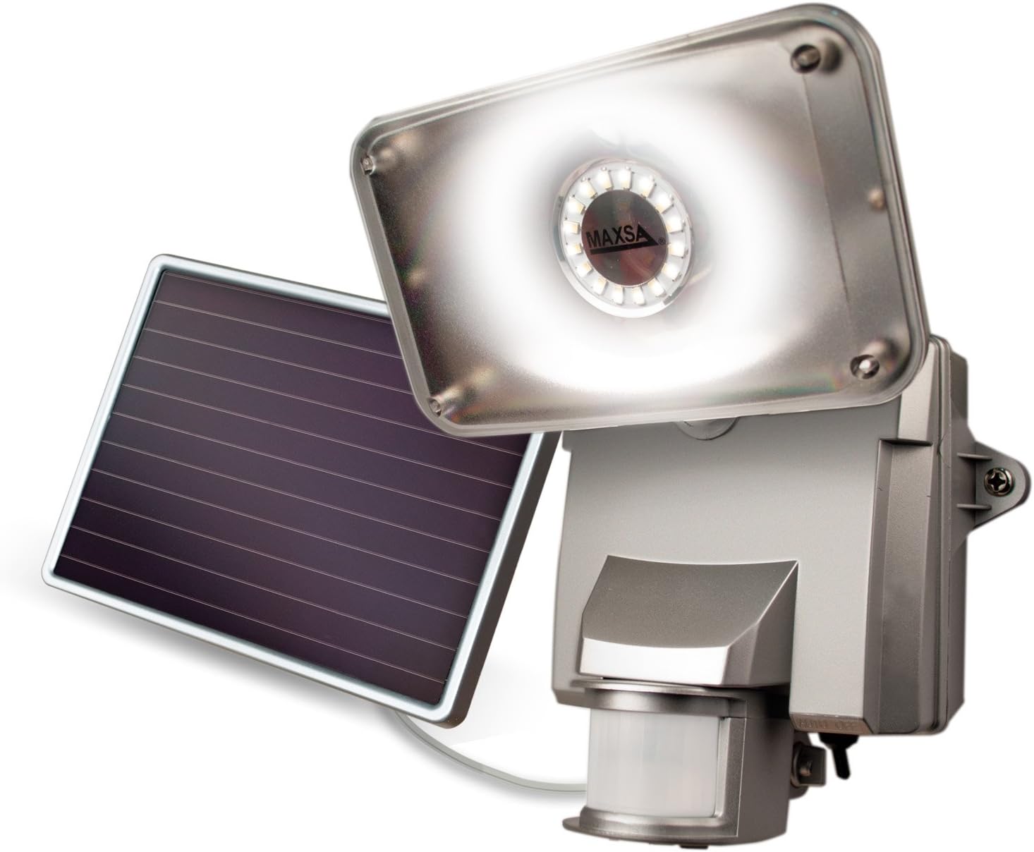 MAXSA INNOVATIONS 44640 Motion-Activated Solar LED Security Flood Light (Silver)