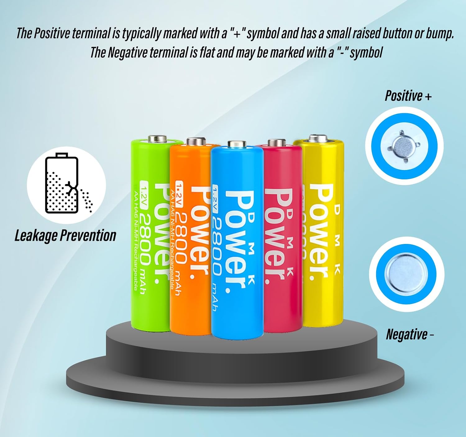 DMK POWER AA Rechargeable Batteries, 10 Pack, 2800mAh Ni-MH, 5 Colors image 2