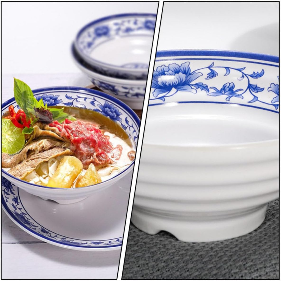 PRETYZOOM Blue White Porcelain Pattern Bowl for Noodles, Soup, Salad