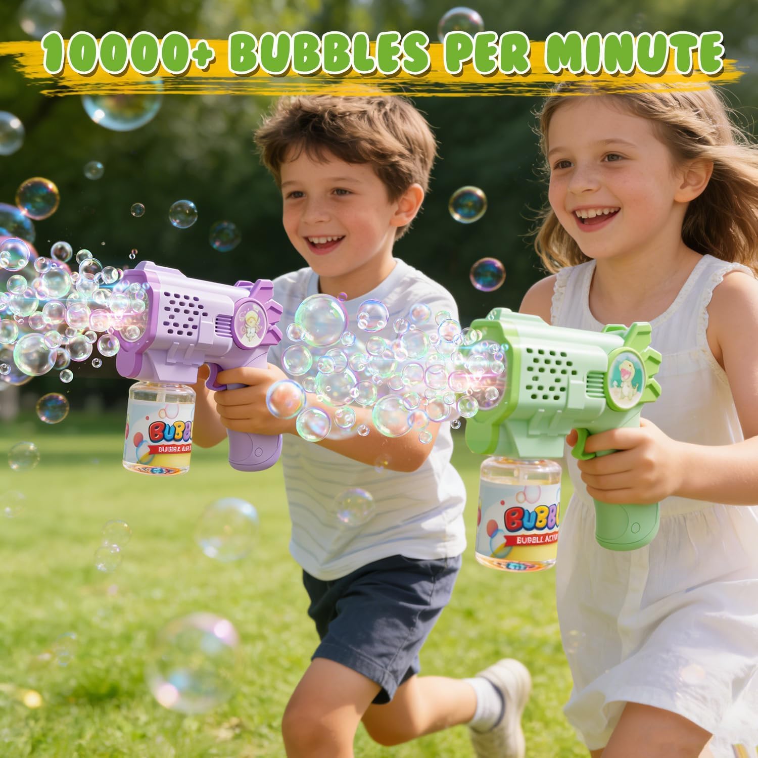EagleStone 2 Packs Bubble Guns Machine for Toddlers with 4 Refill Solutions image 5