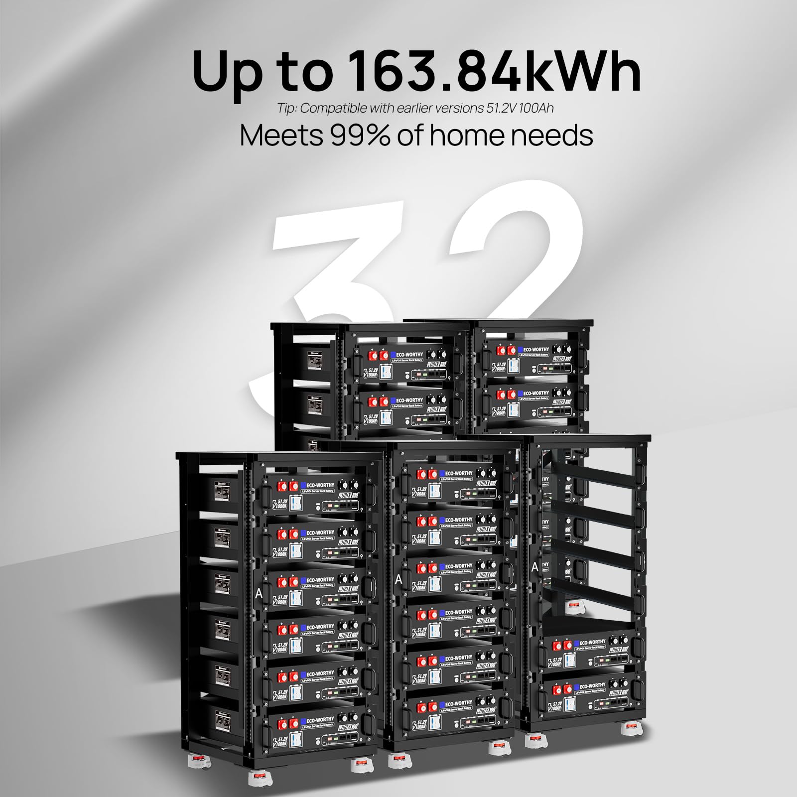 ECO-WORTHY LiFePO4 48 V 100 Ah Bluetooth z baterią litową 100 A BMS 5,12 kWh 48 V, szafa serwerowa, bateria solarna do instalacji solarnych, kompletny zestaw, instalacja fotowoltaiczna, IEC 62619