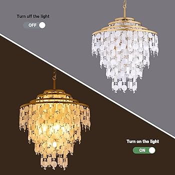 TOCHIC Capiz Shell Chandelier, 6-Light Gold Coastal Beach