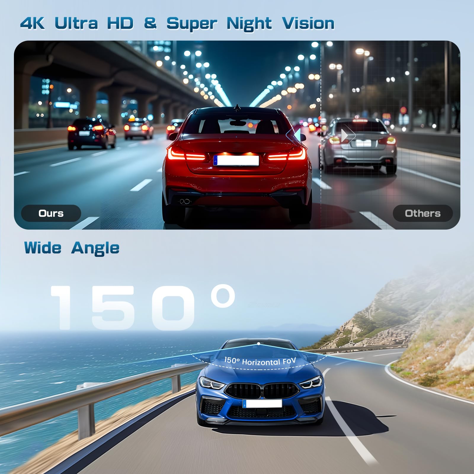 Dashcam 4K Delantera, Aspecto OEM Dash CAM Coche, para VW Tiguan 2018 2019 2020 2021 2022 2023 2024, Tarjeta de 64 GB,GPS/G-Sensor/Grabación en Bucle, Control por App