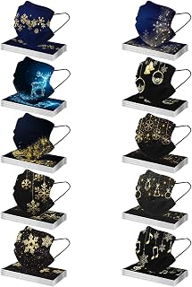 Celendi 100 Pack Adults Christmas Disposable Fashion Face Masks, Full Protection 3-Ply, Breathable Non-Woven, Black Masquerade Party Nightclub Cosplay Costume Accessories, Multi 12