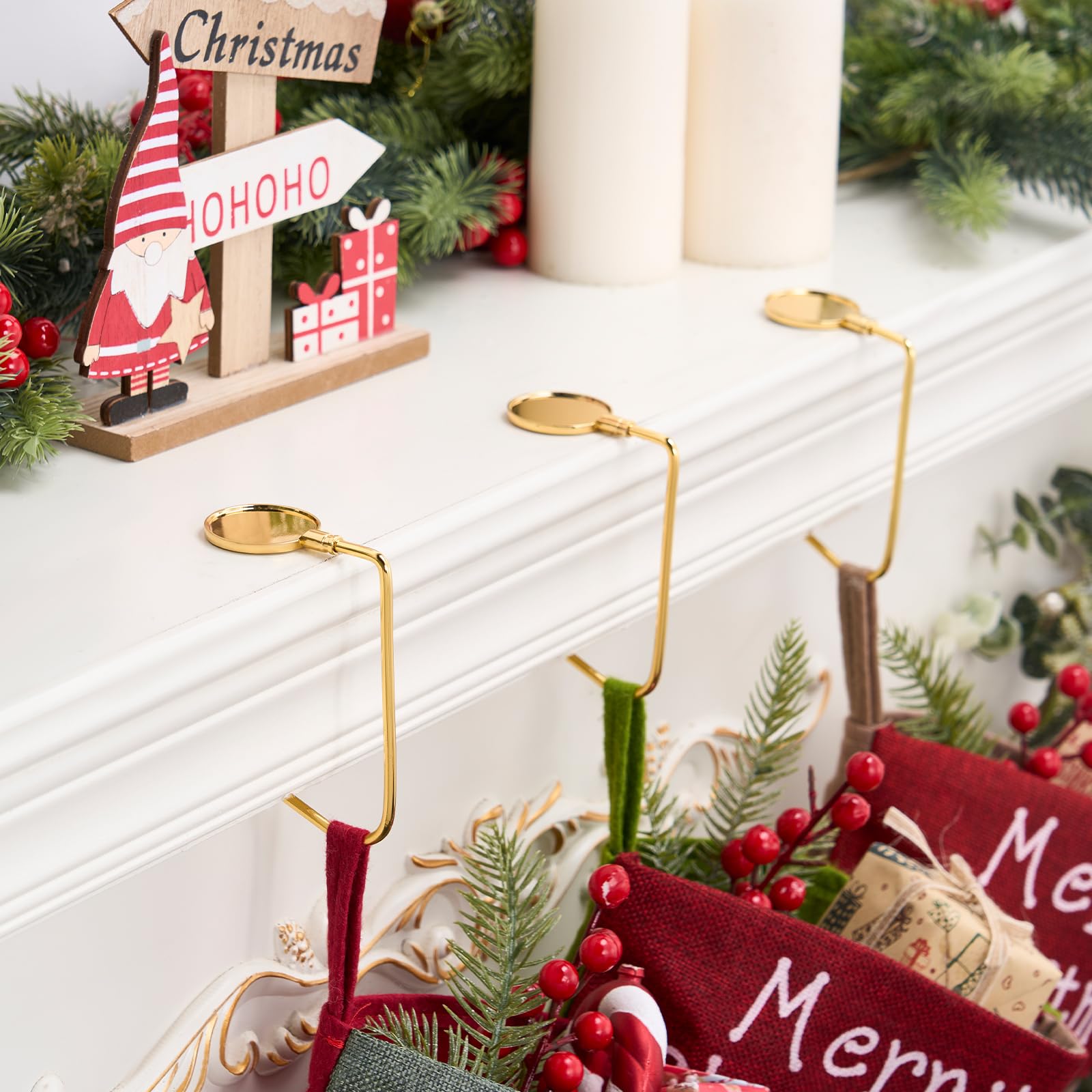 Jumbo-3D-Weihnachtsstrümpfe mit goldenen Haken, extra groß, 45,7 cm, Weihnachtssocken für Kamin, Kaminsims, Urlaubsstrümpfe, Set für Geschenke (3 Beine)