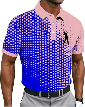 Mens Golf Shirts Short Sleeve - Quick Dry Moisture Wicking Performance Graphic Print Collared Shirt Business Casual 2025
