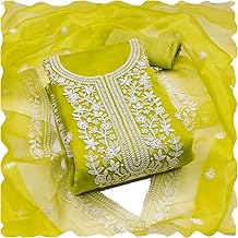 HMP FASHION Women's Organza Silk Embroidered Unstitched Dress Material with Dupatta, Salwar Suit Set