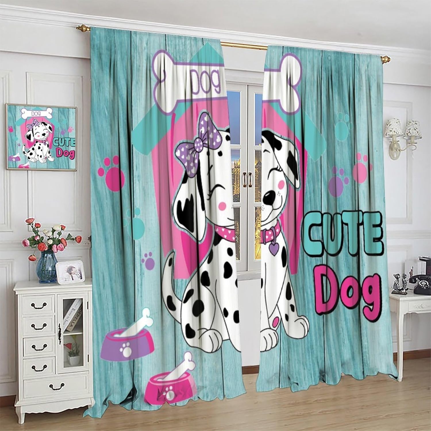 Funny Dog Kids Blackout Curtains,Funny Cute Cartoon Animals Dog Lovers Wooden Board Window Drapes for Bedroom Living Room Kitchen Cafe （W21xL54 Inch） x2 Panels