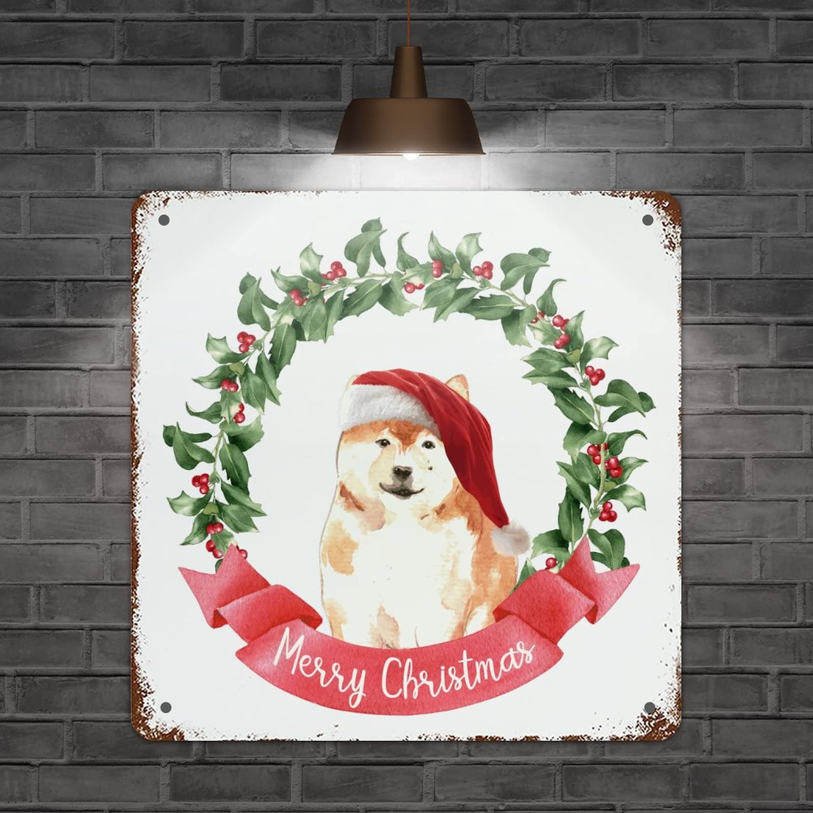 Panneau en métal de Noël caniche déco murale 38x38 cm