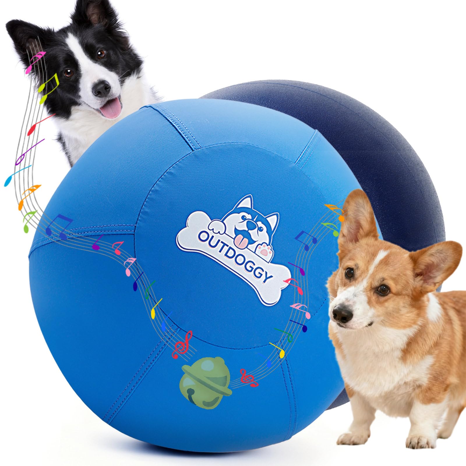 Verbesserter Herding Ball für Hunde, 35,6 cm, integrierte Glocke und robuste Doppelschicht für Aussie, Border Collie, Corgi, kleine und mittelgroße Hunde, drinnen und draußen, Blau