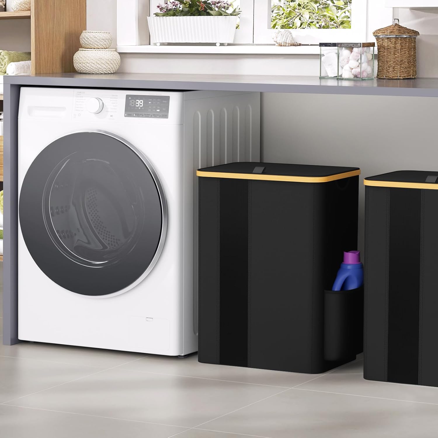 BlissTotes Laundry Basket with Lid, 80L Clothes Laundry Hamper with Handles and Removable Laundry Bag, Breathable Design Hamper with Lid for Bedroom, Bathroom, Dorm, Laundry Room - Black