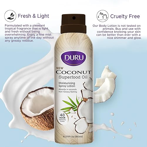 Miniatura 3 de Duru Loción hidratante en aerosol de coco - Spray hidratante Loción de aceite de coco Loción corporal de humedad de 48 horas