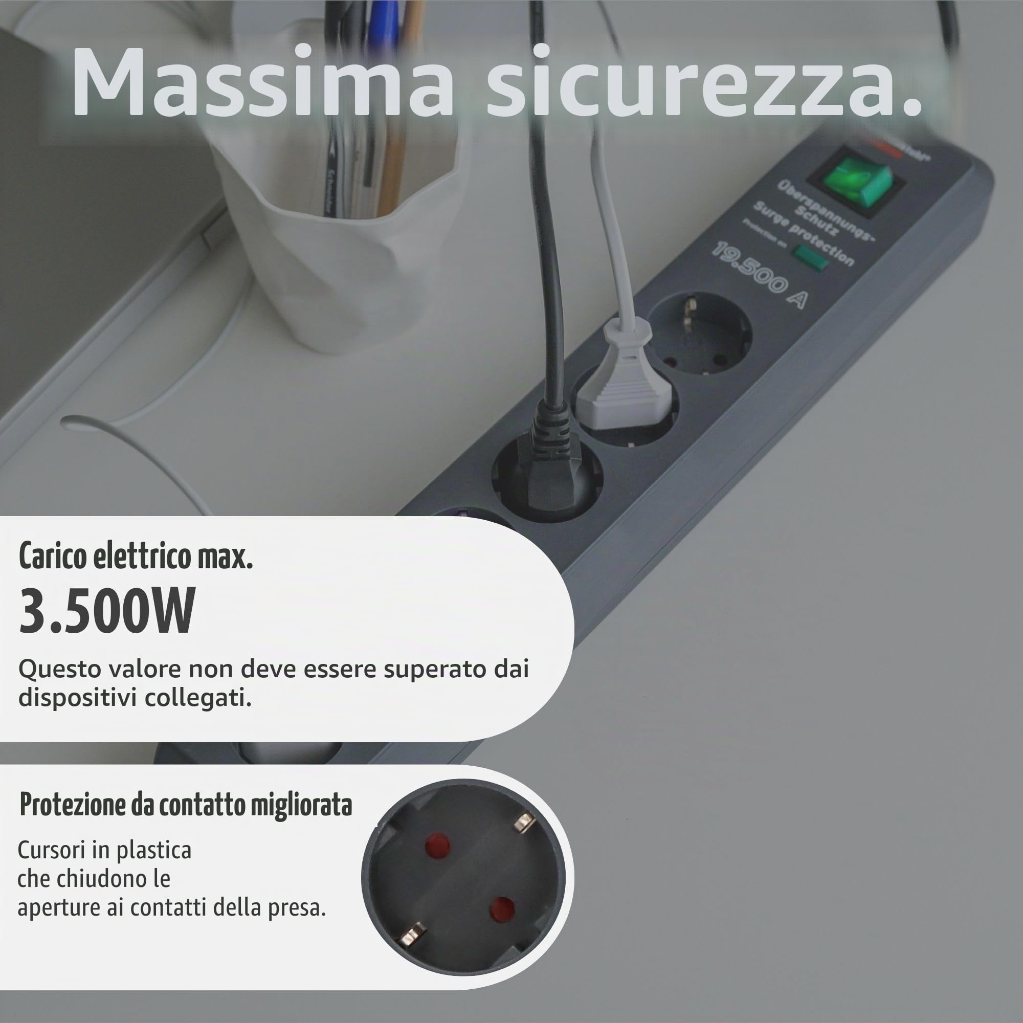 Brennenstuhl, Secure-Tec 19.500A presa multipla con protezione di sovratensione 6 prese